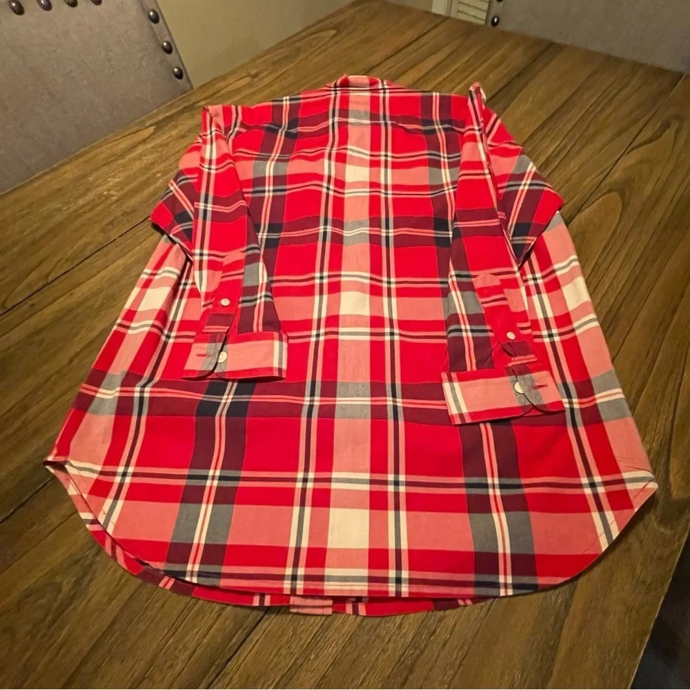 Lauren by Ralph Lauren Tartan Plaid Embroidered RLL Red Navy Chest Pocket Shirt - Picture 8 of 9
